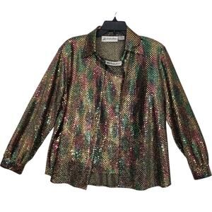 VTG YVES ST. CLAIR WOMENS SZ 8P SHIRT SET SEQUIN SPARKLY BLING RAINBOW CRUISE